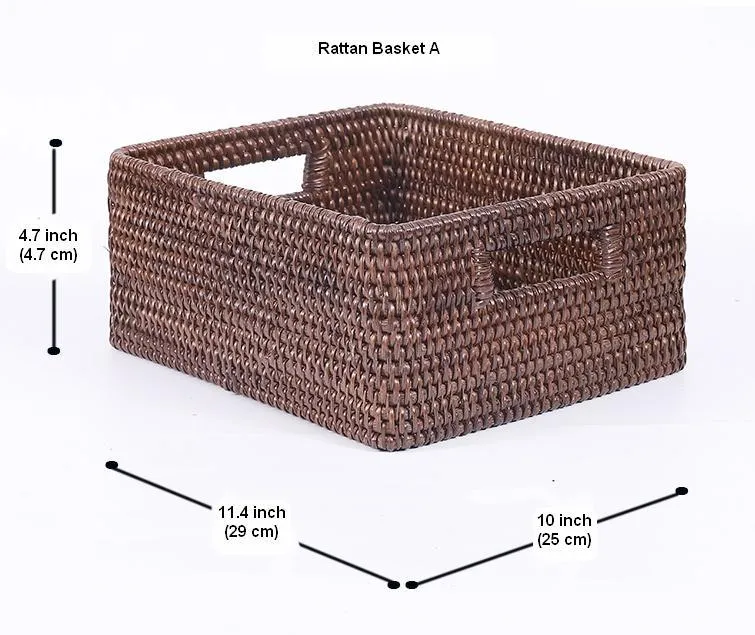 Large Brown Woven Rattan Storage Basket, Storage Baskets for Kitchen, Rectangular Storage Baskets, Storage Baskets for Clothes