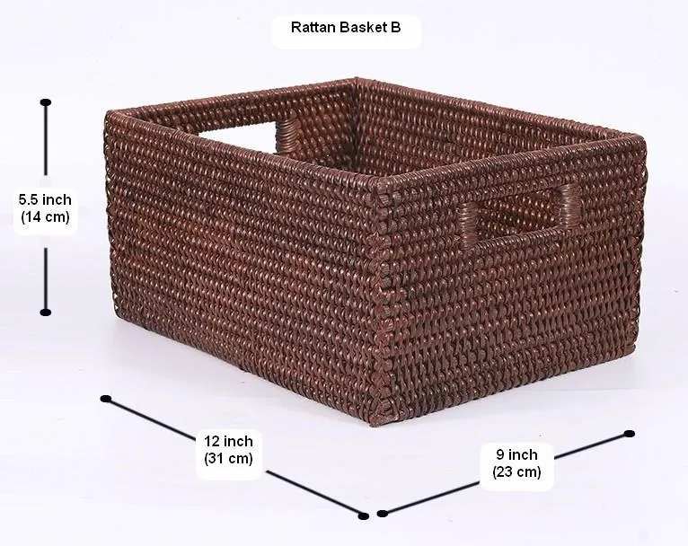 Large Brown Woven Rattan Storage Basket, Storage Baskets for Kitchen, Rectangular Storage Baskets, Storage Baskets for Clothes