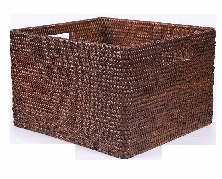 Large Brown Woven Rattan Storage Basket, Storage Baskets for Kitchen, Rectangular Storage Baskets, Storage Baskets for Clothes