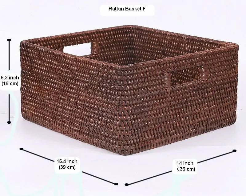 Large Brown Woven Rattan Storage Basket, Storage Baskets for Kitchen, Rectangular Storage Baskets, Storage Baskets for Clothes