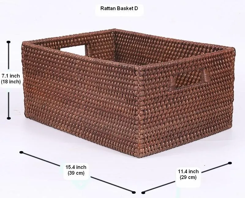 Large Brown Woven Rattan Storage Basket, Storage Baskets for Kitchen, Rectangular Storage Baskets, Storage Baskets for Clothes