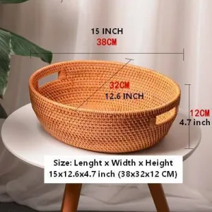 Large Rattan Storage Basket, Round Storage Basket for Pantry, Storage Baskets for Kitchen, Woven Storage Basket