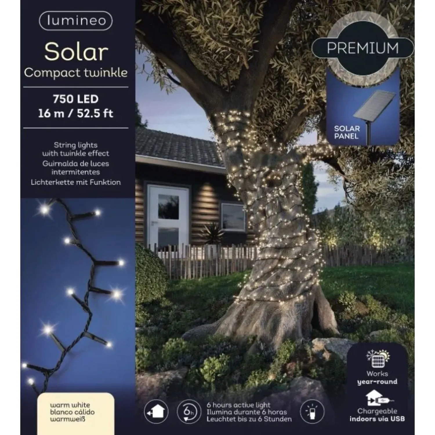 Lumineo 750 LED Warm White Solar Compact Twinkle Lights