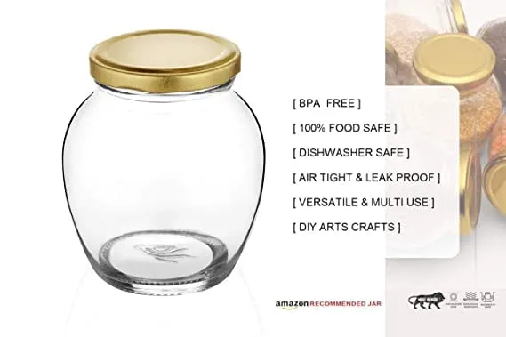 MEELANA Airtight Glass Jars and Container For Kitchen Items and Accessories 400 ml Mataki Glass Jar with Metal Lid For Ghee Pickle Dryfruits Tea Coffee Sugar (Black-6)