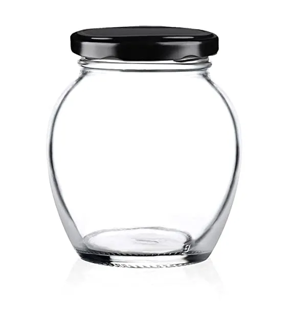 MEELANA Airtight Glass Jars and Container For Kitchen Items and Accessories 400 ml Mataki Glass Jar with Metal Lid For Ghee Pickle Dryfruits Tea Coffee Sugar (Black-6)