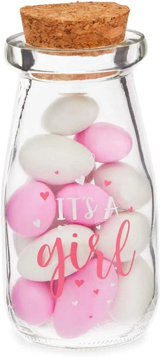 Milk Glass Jars, Girl Baby Shower Favors (4 In, 12 Pack)