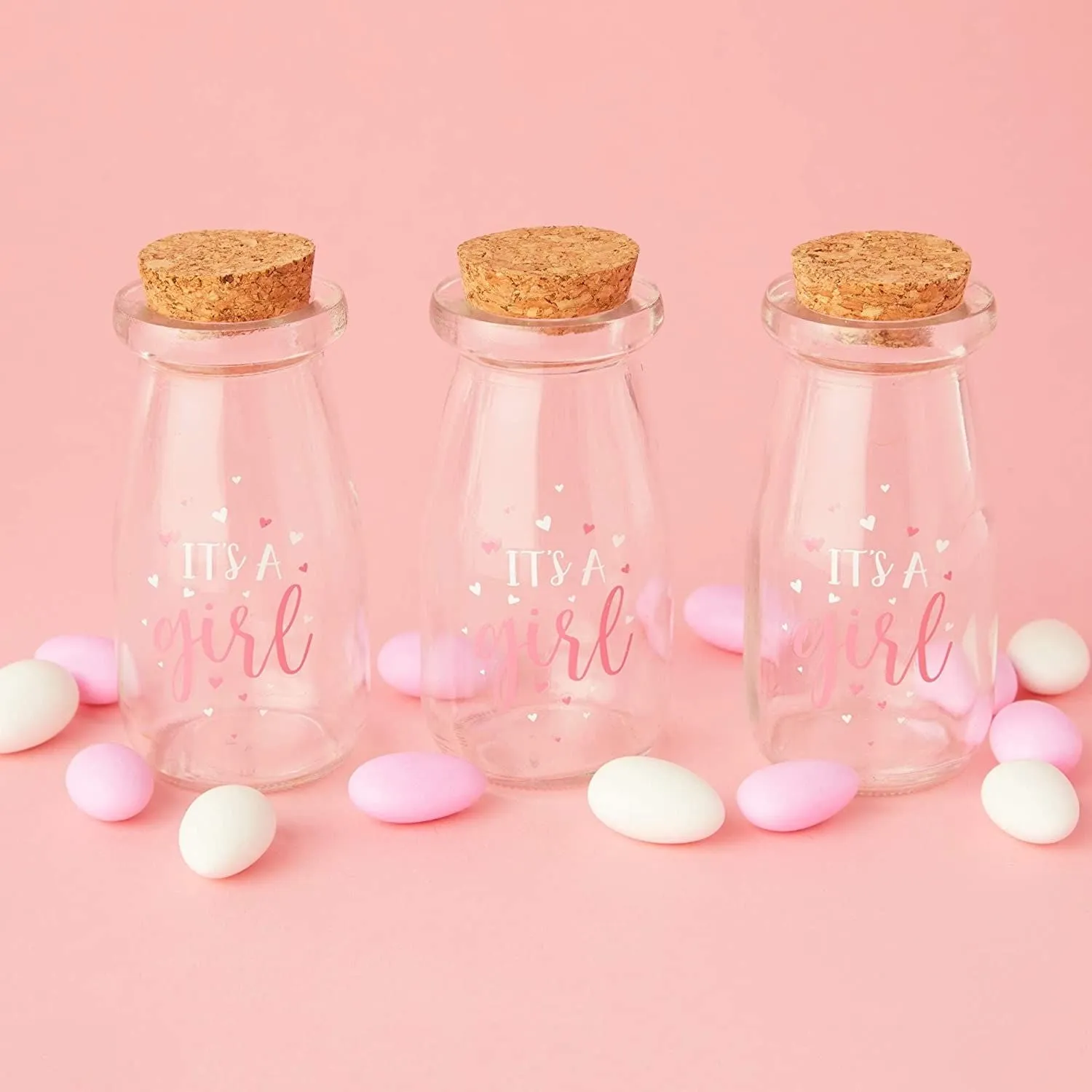 Milk Glass Jars, Girl Baby Shower Favors (4 In, 12 Pack)