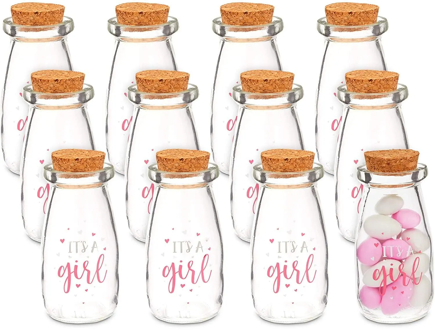 Milk Glass Jars, Girl Baby Shower Favors (4 In, 12 Pack)