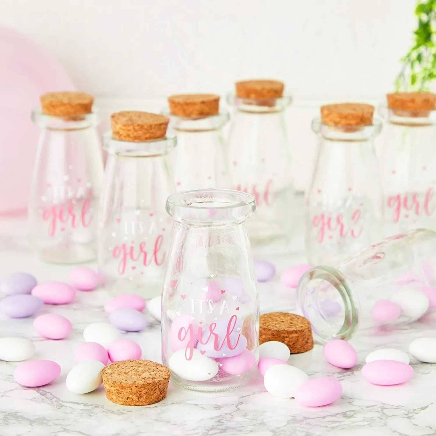 Milk Glass Jars, Girl Baby Shower Favors (4 In, 12 Pack)