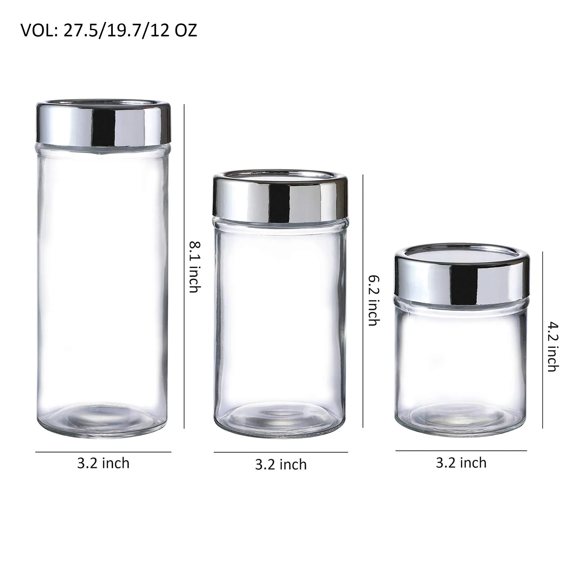 Mini Glass Storage Jars with Airtight Silver Plastic Lids Set