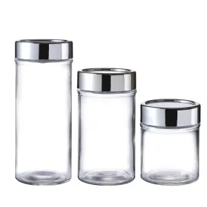 Mini Glass Storage Jars with Airtight Silver Plastic Lids Set