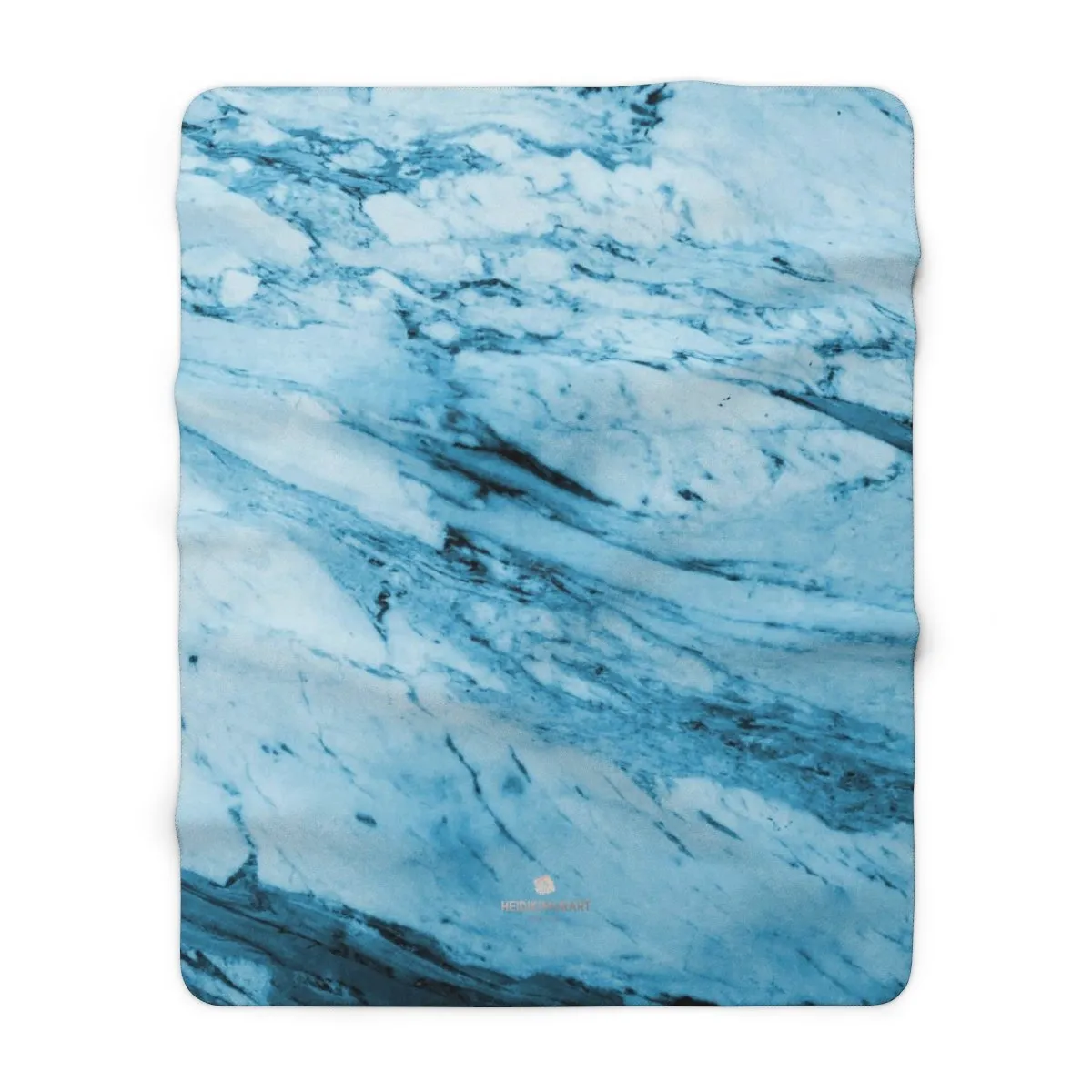 Modern Blue Marble Abstract Print Designer Cozy Sherpa Fleece Blanket-Made in USA