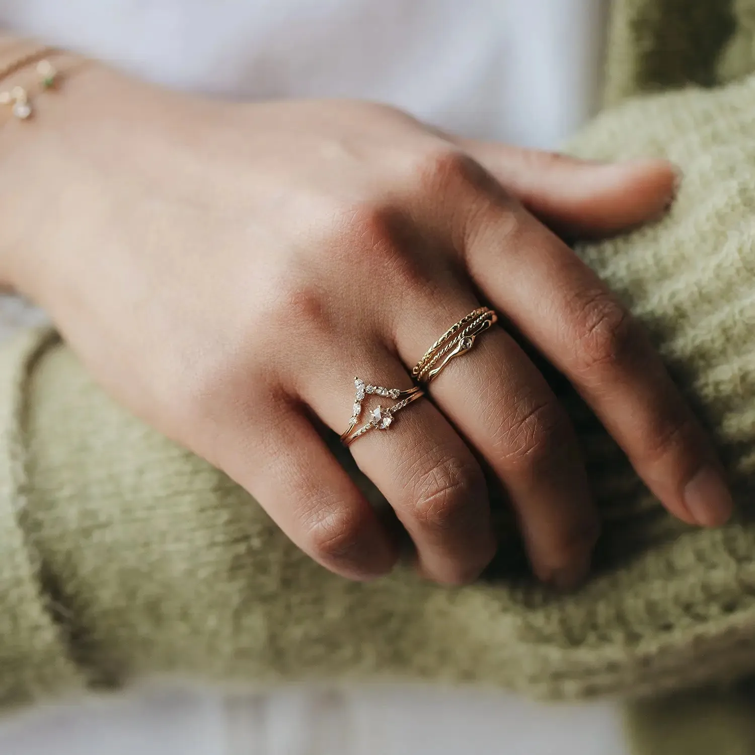 Moonbow ring - 14k yellow gold, white diamond