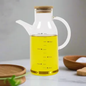 Oil and Vinegar Glass Bottle Pourer with Bamboo Lid 500ml