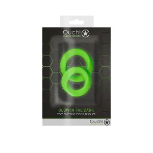 Ouch! 2 Pcs Cock Ring Set Glow In The Dark