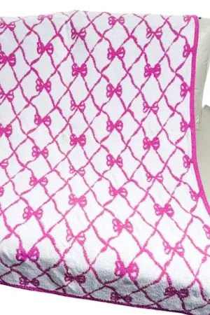 Pink and White Bow Luxury Blanket