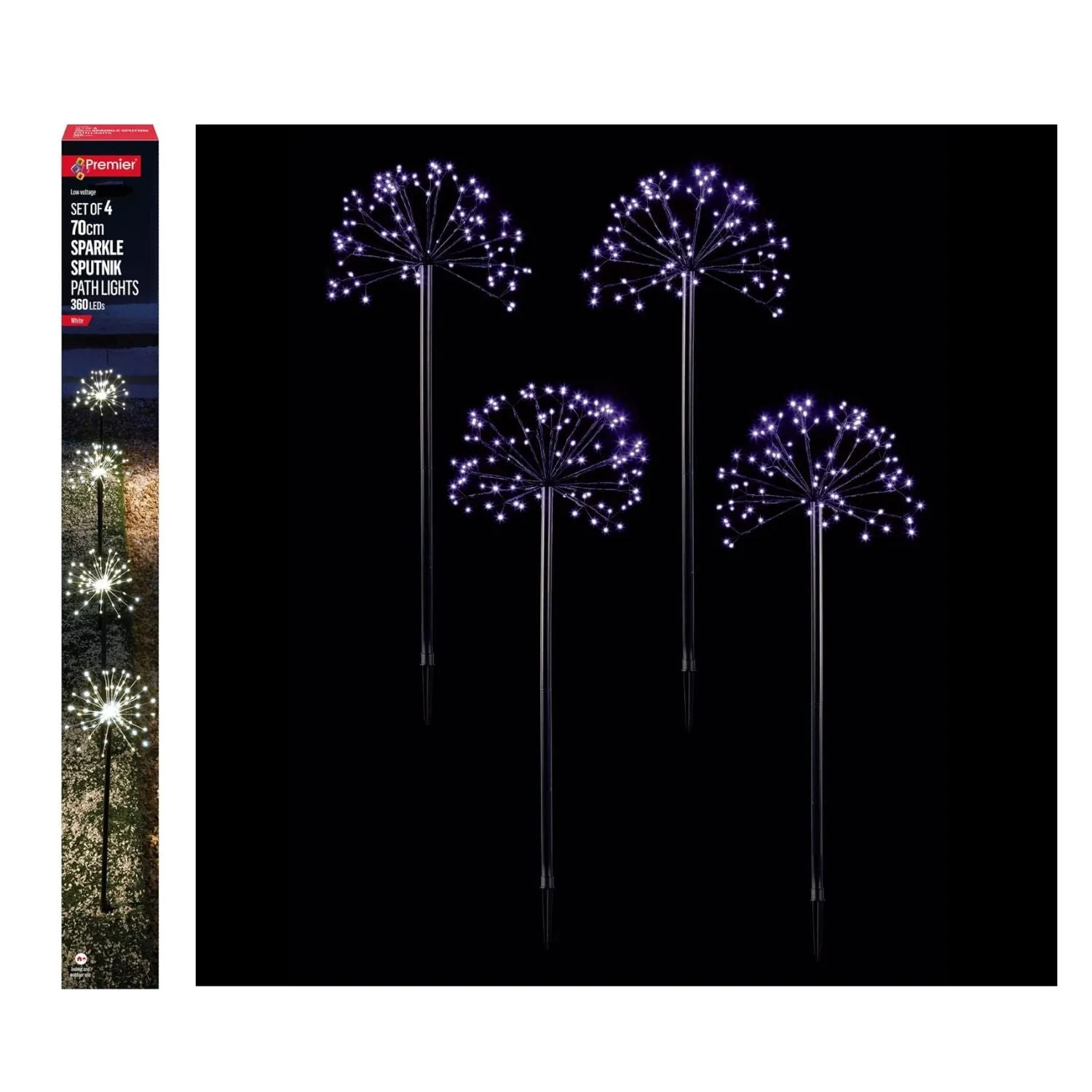 Premier 360 White LEDs Sparkle Sputnik Path Lights - Set of 4