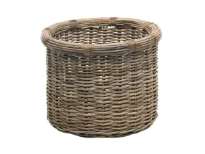 Rattan Kobo Round Log and Storage Basket, Gray-Brown