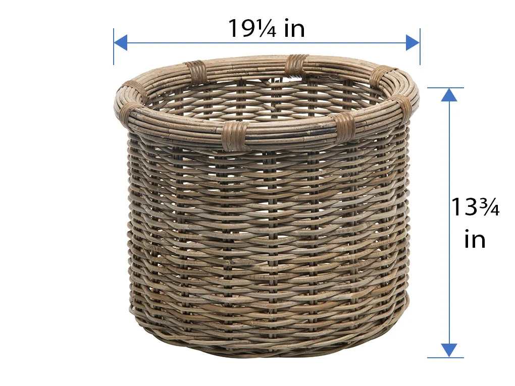 Rattan Kobo Round Log and Storage Basket, Gray-Brown