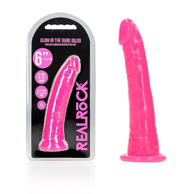 REALROCK 15.5 cm Slim Glow in the Dark Neon - (6'') Dong