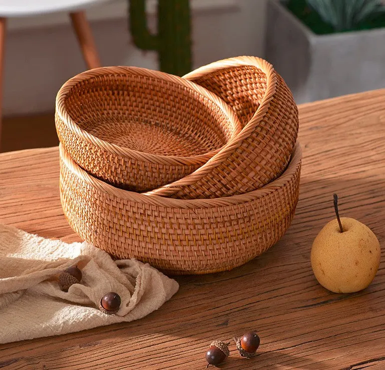 Round Stoarge Basket, Storage Basket for Food, Small Storage Baskets, Woven Storage Baskets, Rattan Storage Baskets, Kitchen Storage Baskets