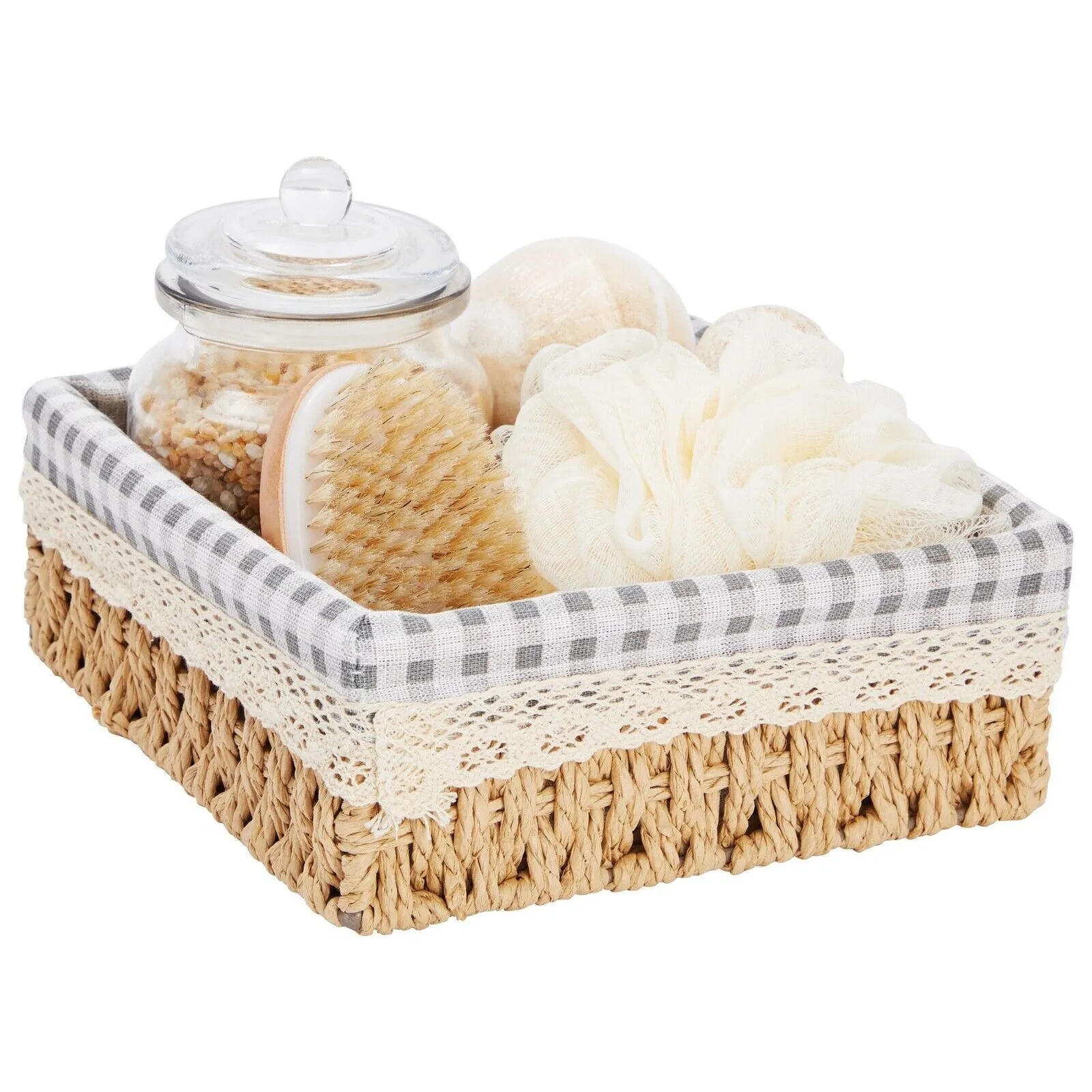 Set of 3 Rectangular Wicker Baskets with Removable Liner, Woven Shelves, 3 Sizes