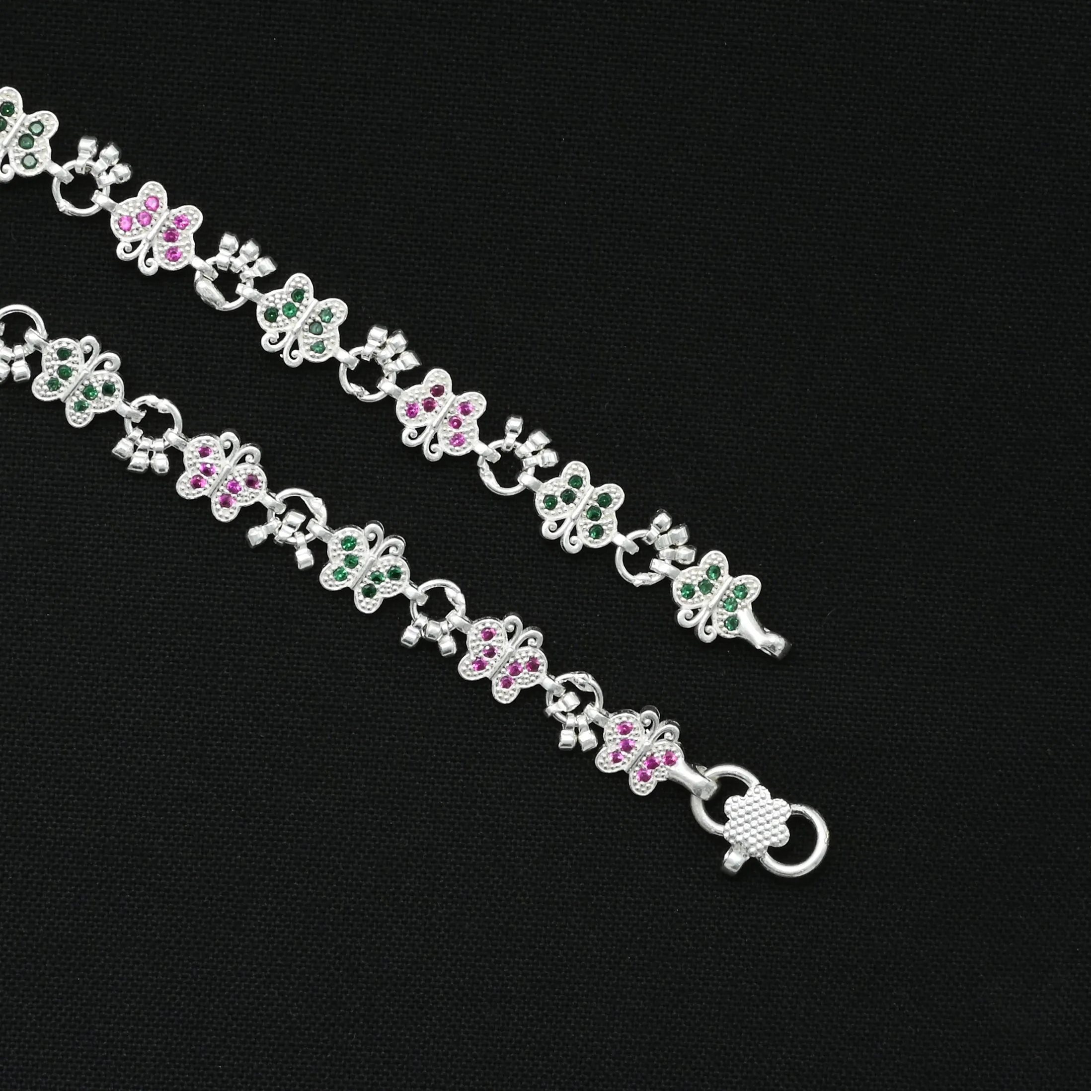 Silver Beads With Colourful Butterfly Anklet