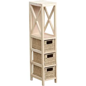 Slim MDF Natural Furniture - 1 Shelf And 3 Weaved Paper Baskets - Natural