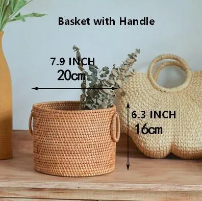 Small Rattan Storage Basket, Round Storage Basket, Woven Storage Basket, Kitchen Storage Baskets