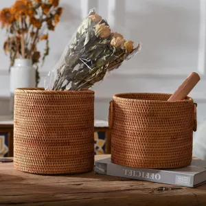 Small Rattan Storage Basket, Round Storage Basket, Woven Storage Basket, Kitchen Storage Baskets