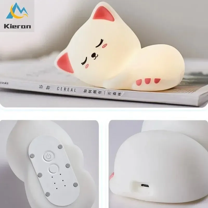 Soft Silicone Cat LED USB Rechargeable Night Light