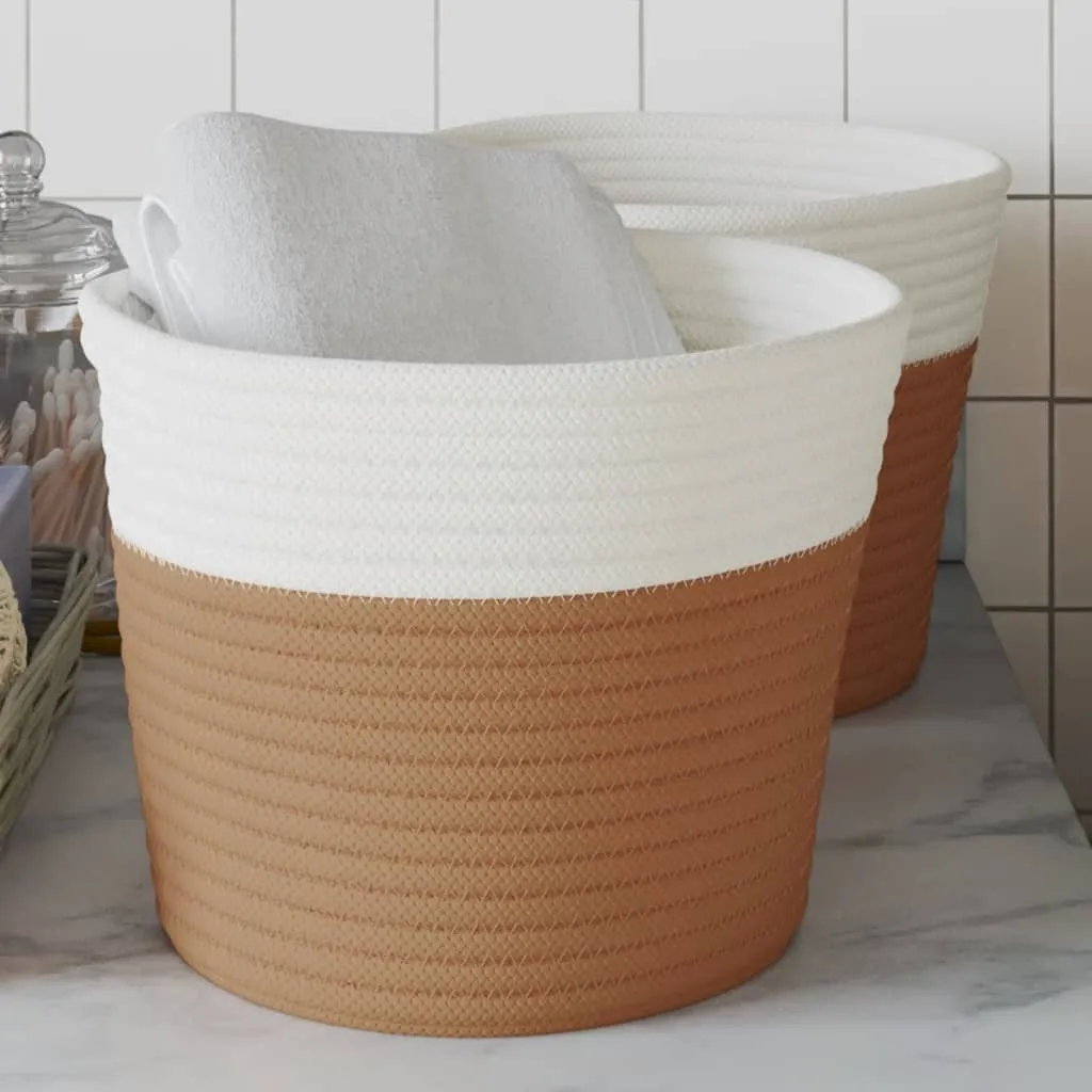 Storage Baskets 2 pcs Brown and White Ø24x18 cm Cotton