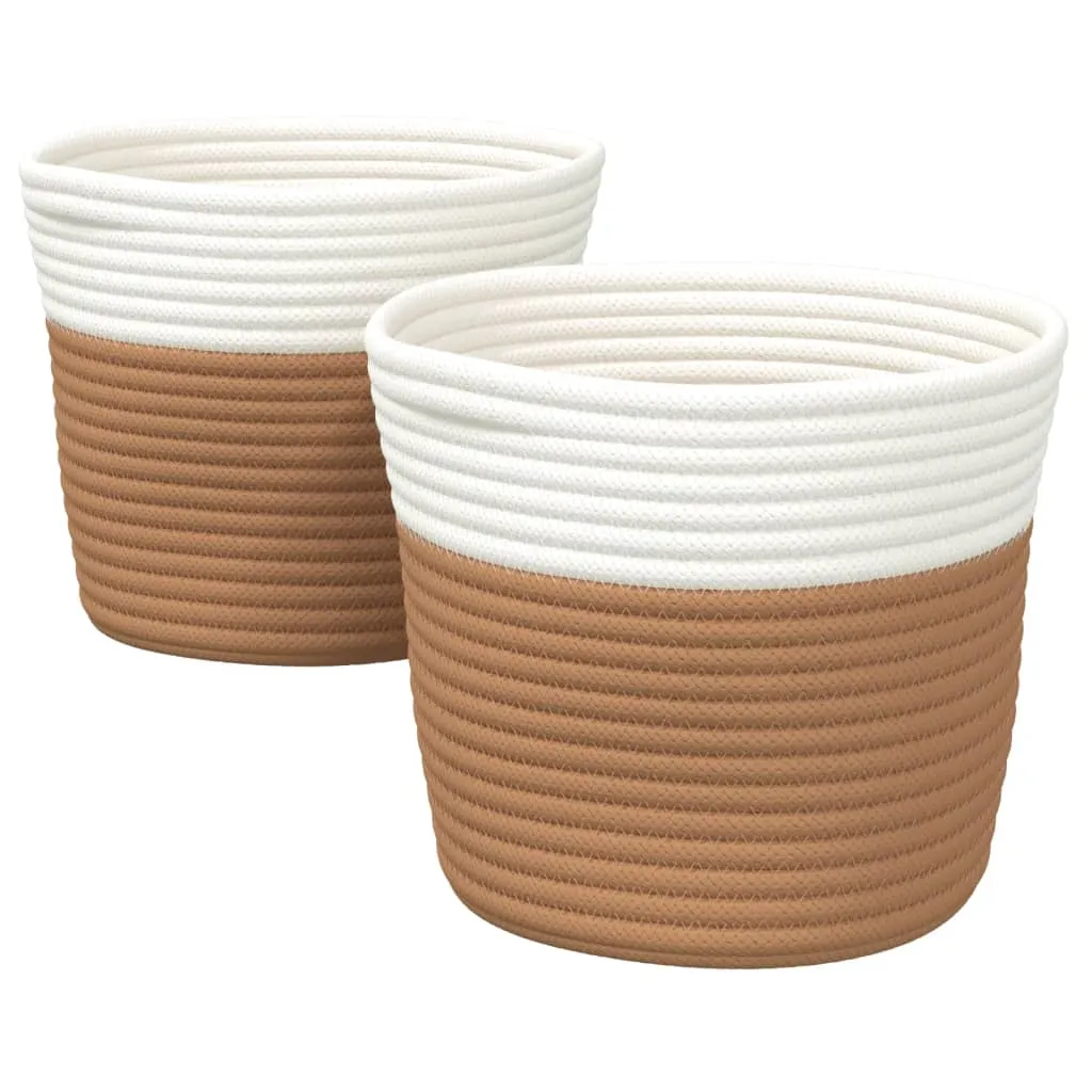 Storage Baskets 2 pcs Brown and White Ø24x18 cm Cotton