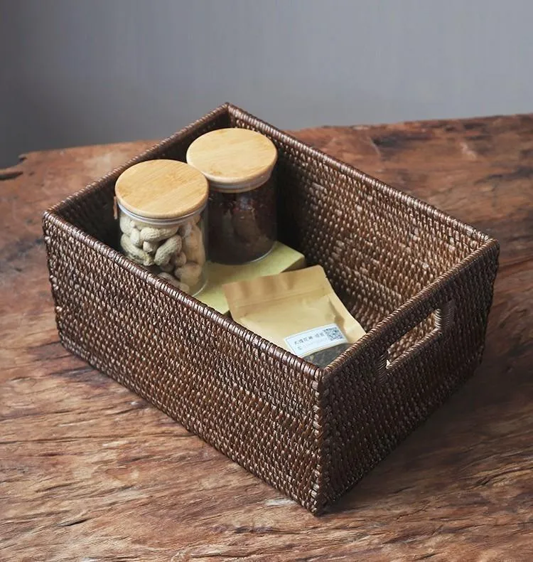 Storage Baskets for Clothes, Large Brown Woven Storage Basket, Storage Baskets for Bathroom, Rectangular Storage Baskets