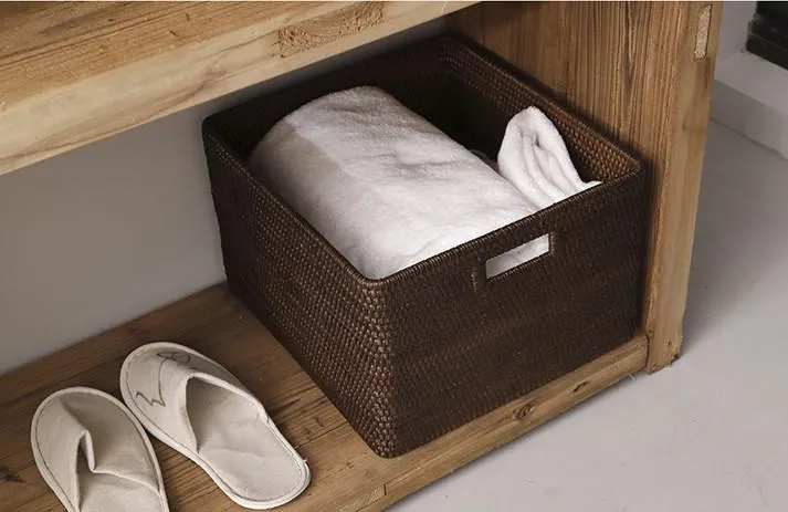 Storage Baskets for Clothes, Large Brown Woven Storage Basket, Storage Baskets for Bathroom, Rectangular Storage Baskets