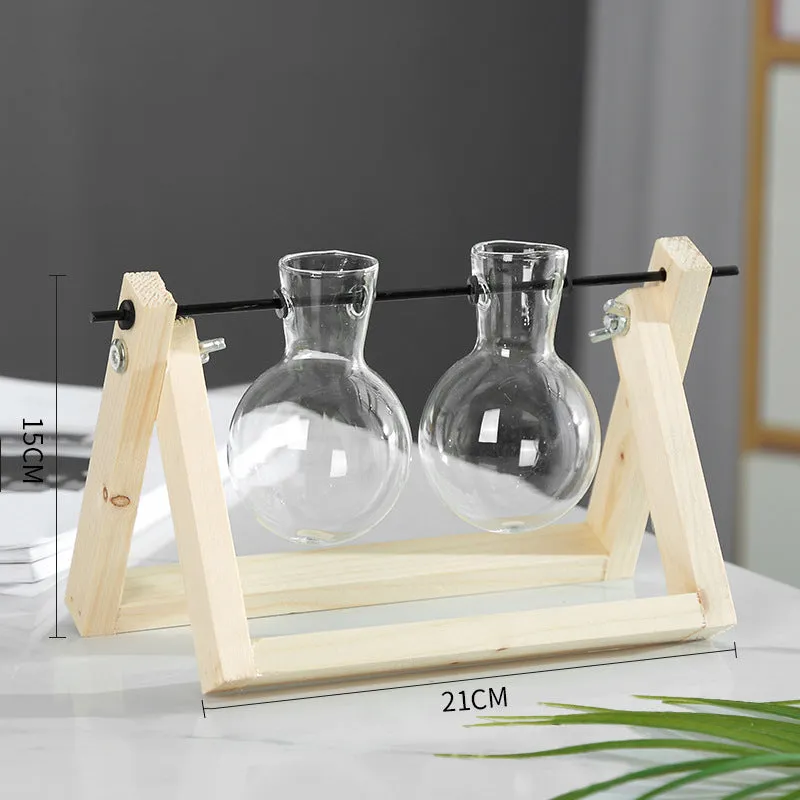 Swing Wooden Stand Hydroponic Plant Container Glass Vase