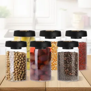 The Better Home Borosilicate Glass Jars for Kitchen Storage with Vacuum Plastic Lids | 1200ml | Multipurpose, Airtight, Leakproof Jars for Cookies, Snacks, Spices, Nuts, Dry Fruits | Pack of 6