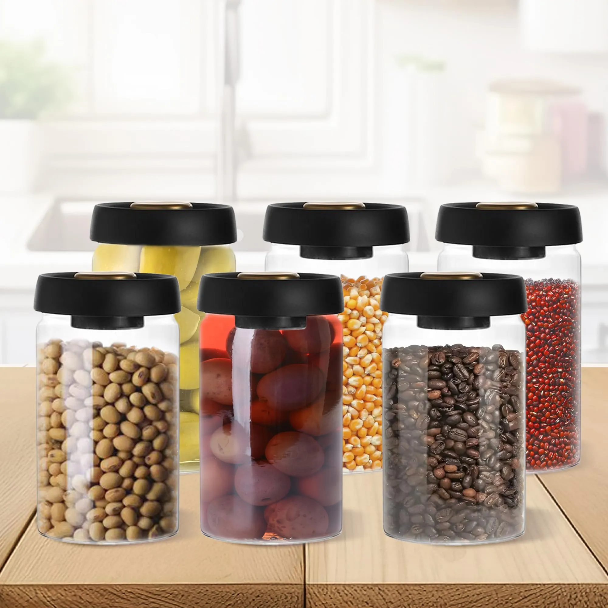 The Better Home Borosilicate Glass Jars for Kitchen Storage with Vacuum Plastic Lids | 1200ml | Multipurpose, Airtight, Leakproof Jars for Cookies, Snacks, Spices, Nuts, Dry Fruits | Pack of 6