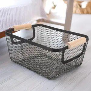 The Better Home Metal Mesh basket for storage with wooden handle | 440 gm | Fruit basket & Vegetable basket for Kitchen | Kitchen Organizer | Baskets for organizing home and kitchen | Multipurpose | Black