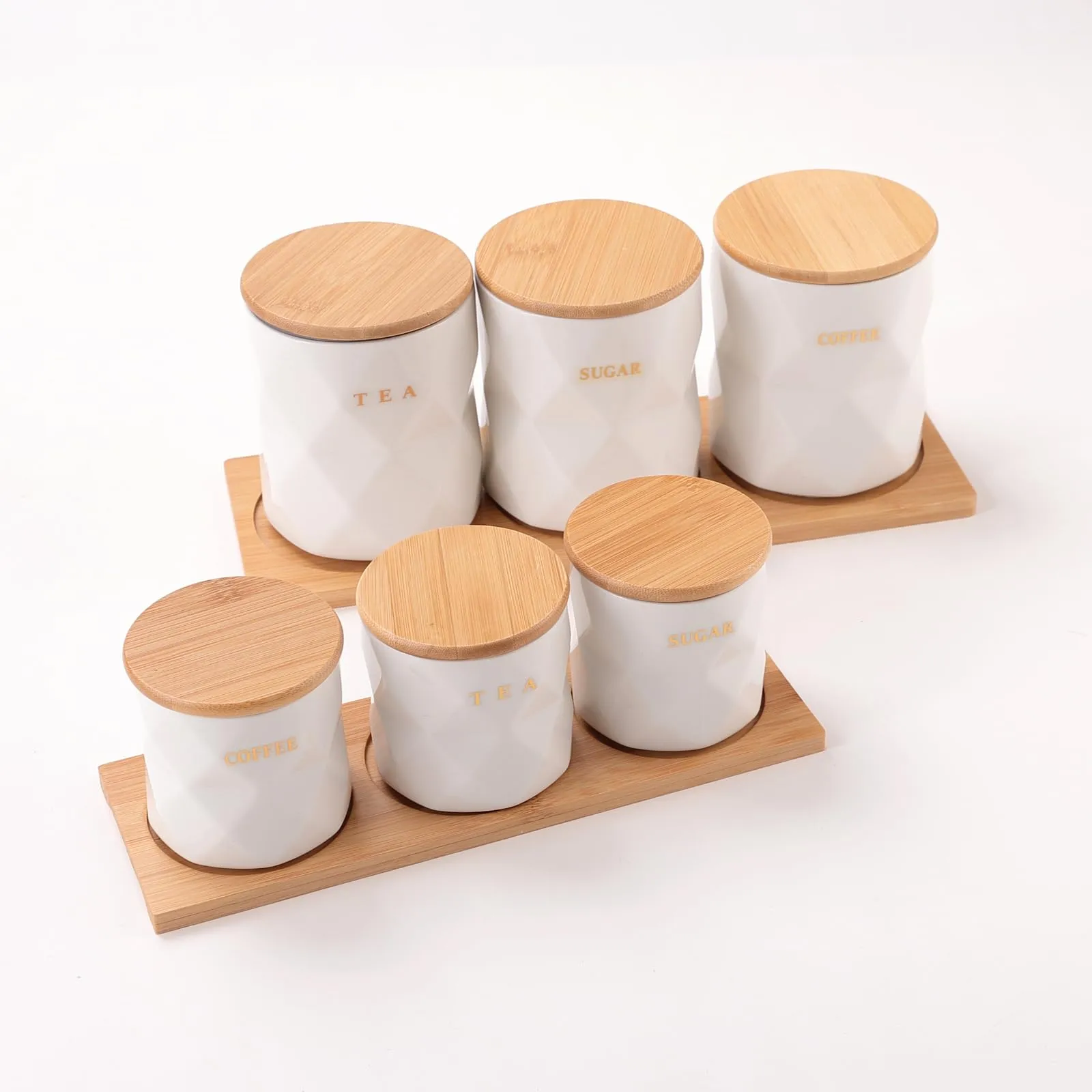 UMAI Ceramic Jars Set with Bamboo Lid and Tray|Kitchen Organizer Items and Storage|Multipurpose Airtight Containers|3 Pieces Kitchen Containers Set-300ml Each (White)