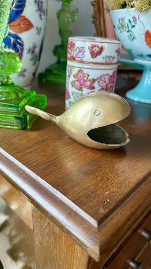 Vintage Brass Whale Ashtray, Trinket Dish, Solid Brass