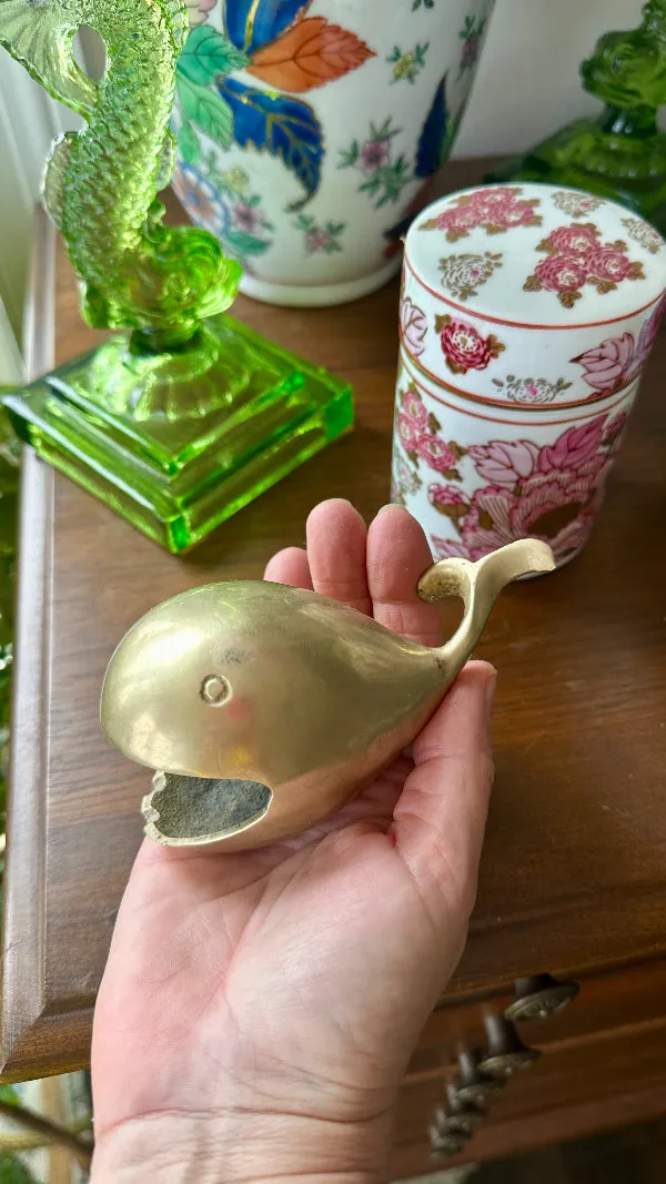 Vintage Brass Whale Ashtray, Trinket Dish, Solid Brass