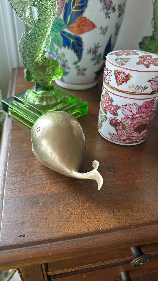 Vintage Brass Whale Ashtray, Trinket Dish, Solid Brass