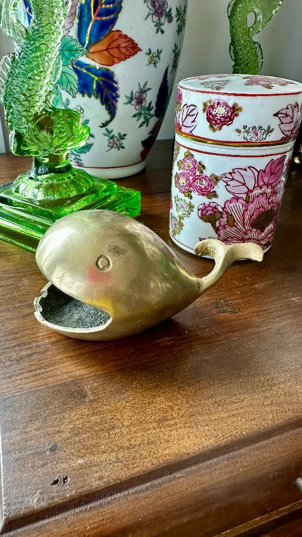 Vintage Brass Whale Ashtray, Trinket Dish, Solid Brass