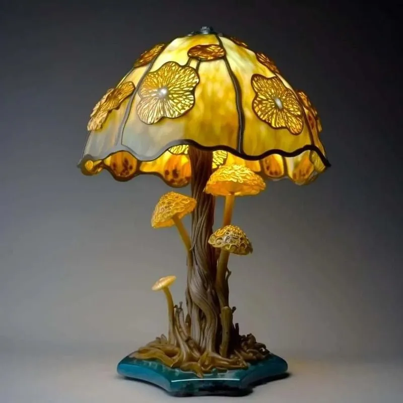 Vintage Stained Resin Mushroom Table Lamp