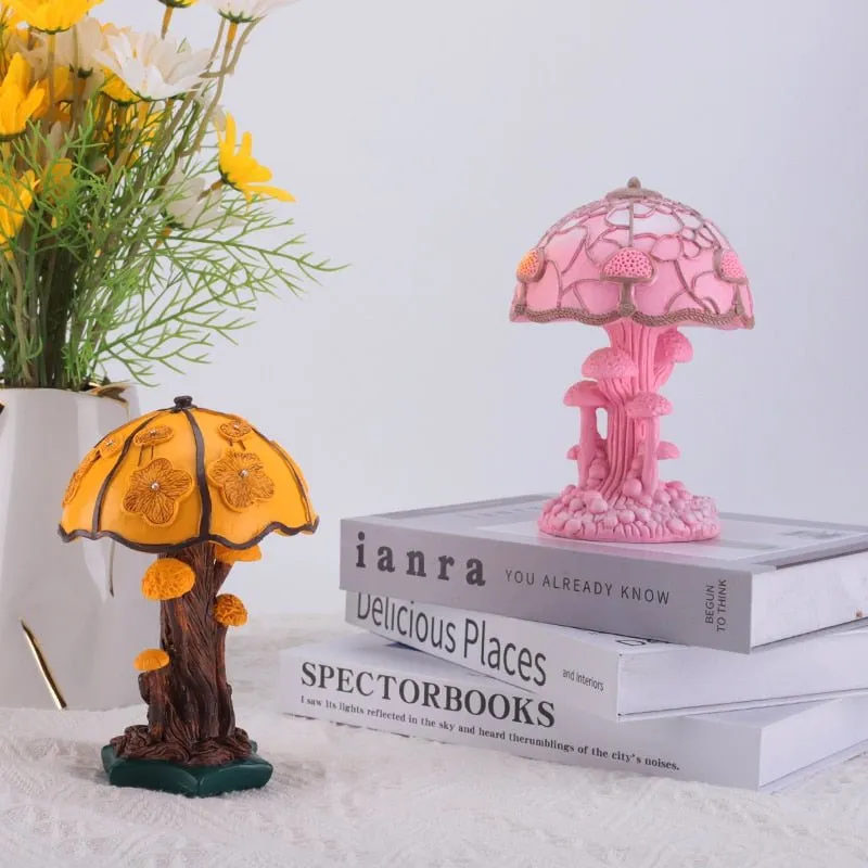 Vintage Stained Resin Mushroom Table Lamp