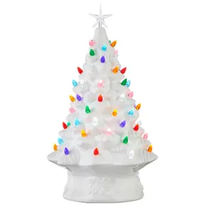 White Vintage Lighted Tree with Timer, 17"