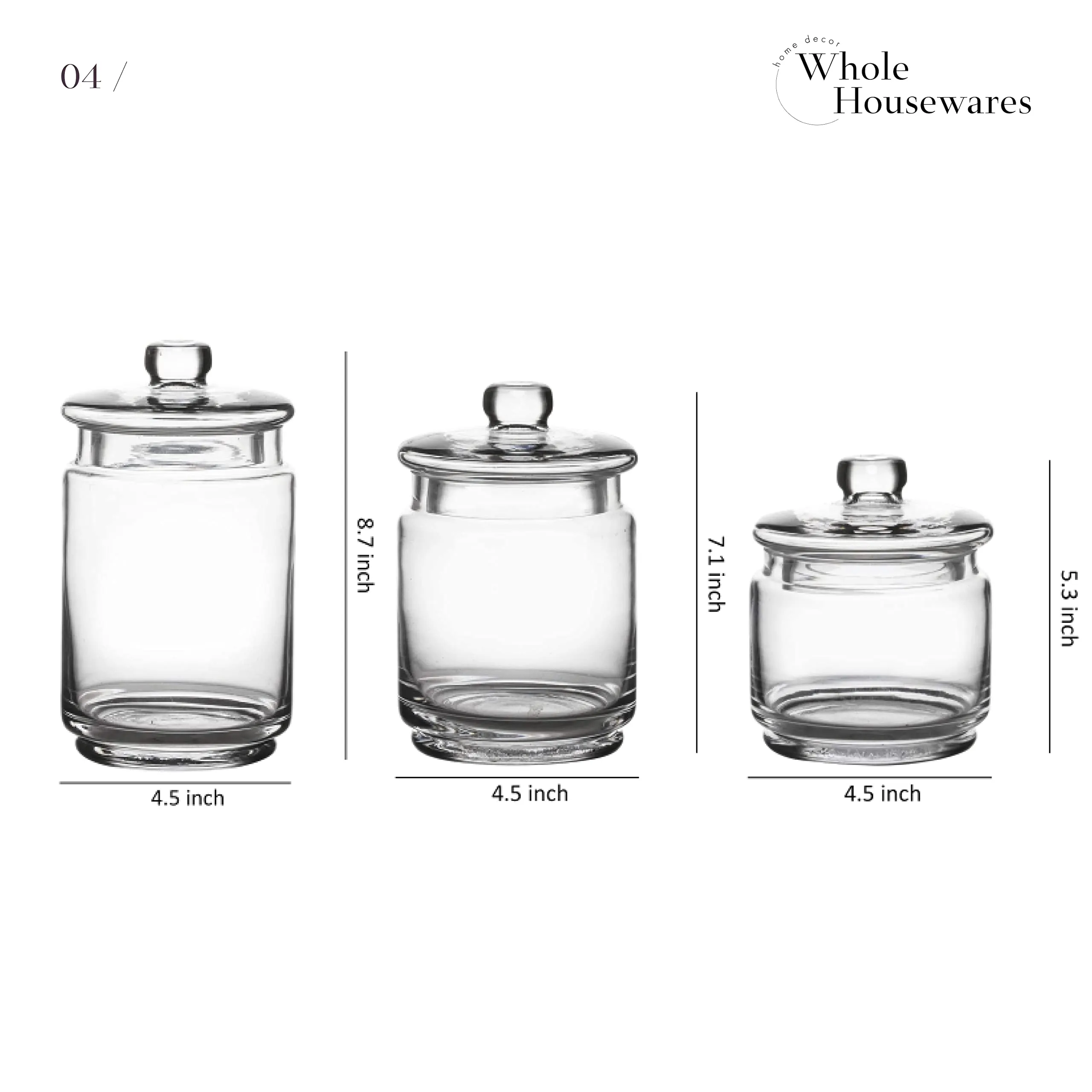 Whole Housewares Clear Glass Apothecary Jars-Cotton Jar-Bathroom Storage Organizer