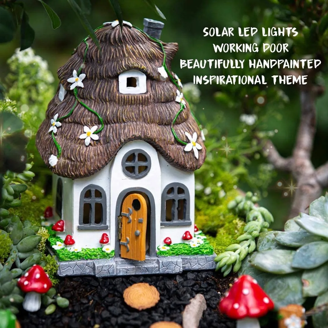 Wild Pixy 13 Piece Glow Fairy Garden Kit With Solar Led House & Tree Door