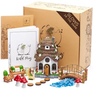 Wild Pixy 13 Piece Glow Fairy Garden Kit With Solar Led House & Tree Door